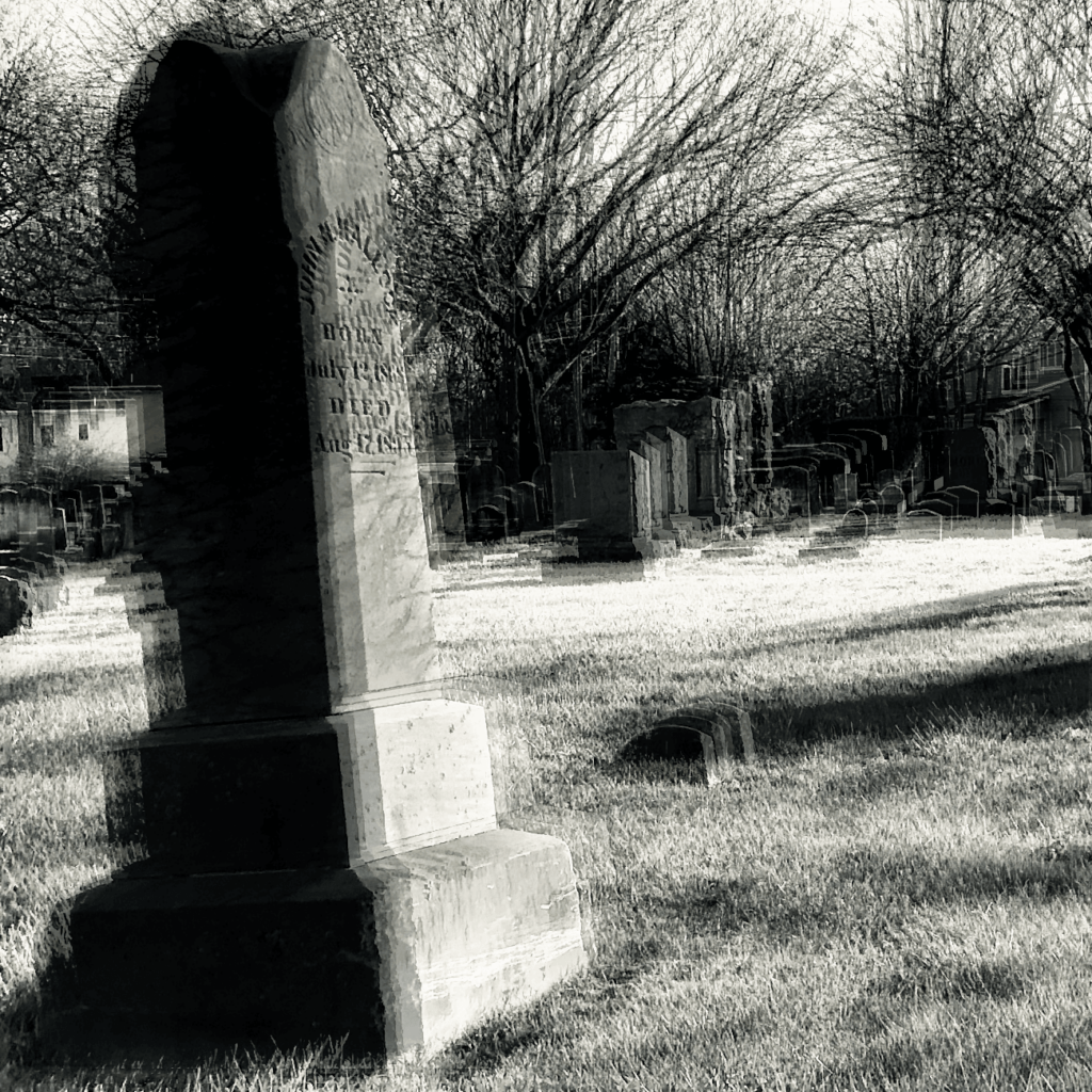 tomb stones and trees